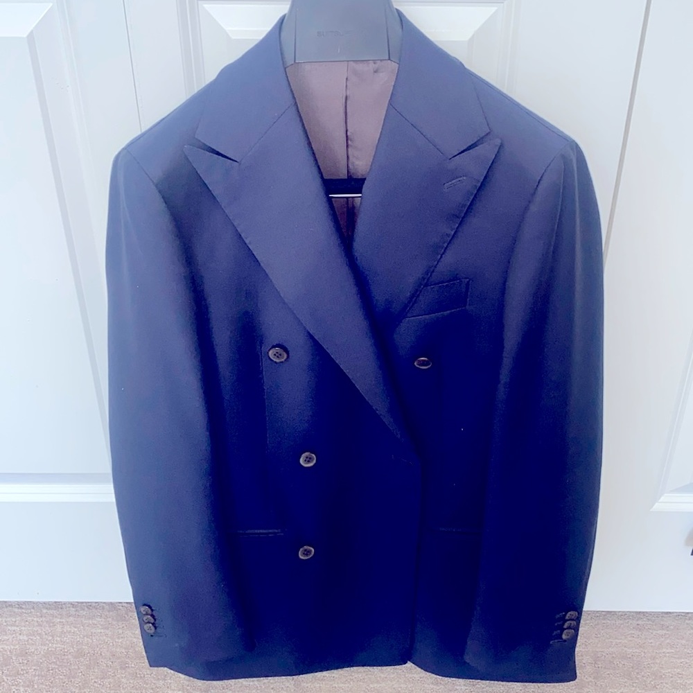 Double breasted Navy Wool Suit Jacket